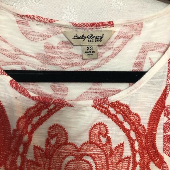 Lucky Brand XS Tank Top Embroidered Cream Coral - Picture 2 of 4